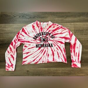 PINK Victoria's Secret Red and White Tie-Dye Top, University of Nebraska, Small